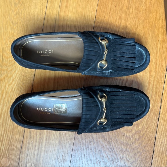 Gucci Black Suede Loafers with Gold Horsebit - Picture 2 of 7